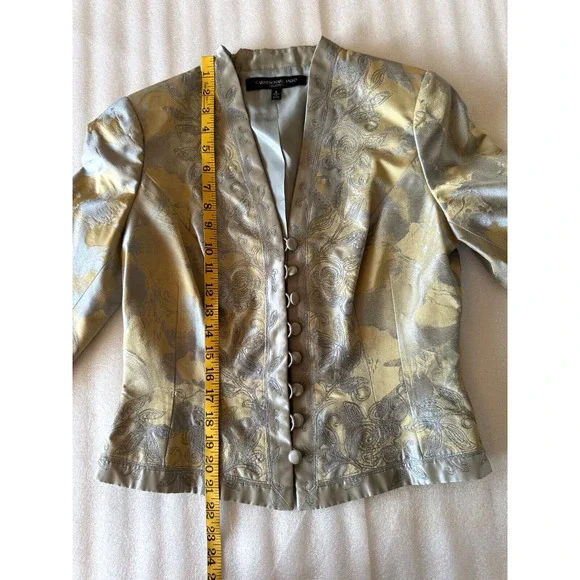 Carmen Marc Valvo Skirt Suit Sz 8 Blazer Set Jacket Silk Womens Dusty Blue Green - Picture 9 of 15